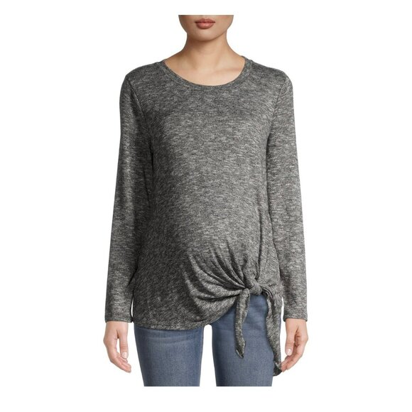 NWT Time and Tru Maternity Gray Long Sleeve Side Tie Stretch T-Shirt Size Small - Picture 2 of 5